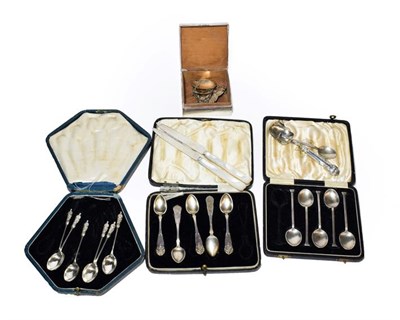 Lot 328 - A quantity of assorted silver tea and coffee spoons, silver mounted cigarette box, etc