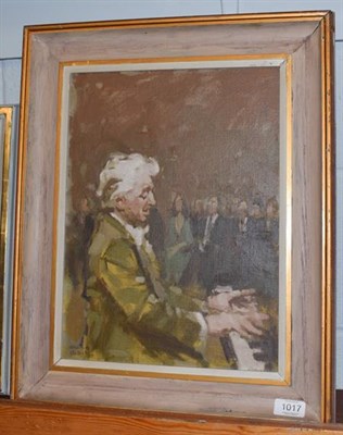 Lot 1017 - William Selby RSW RWS (b.1933) ''Leonard Bernstein'' Signed, inscribed verso, oil on board, 39cm by