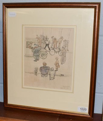 Lot 1020 - William Gaunt (1900-1980) ''A Street Incident' Signed, inscribed and dated 1930, pen, ink and...