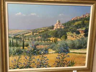 Lot 1033 - Ted Dyer (b.1940)  ''San Biaggio, Montepulciano, Tuscany'' Signed, inscribed verso, oil on...