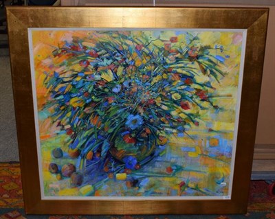 Lot 1038 - Sylvia Allen (b.1953) Scottish ''Tangle of flowers'' Signed, inscribed verso, acrylic on...
