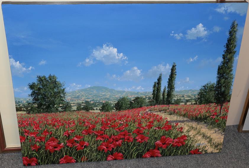 Lot 1041 - Tim Layzell (b.1981)  Poppy field Signed, oil on canvas, 71cm by 91cm  Artist's Resale Rights/Droit