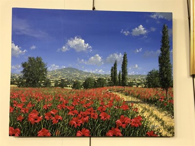 Lot 1041 - Tim Layzell (b.1981)  Poppy field Signed, oil on canvas, 71cm by 91cm  Artist's Resale Rights/Droit