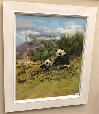 Lot 1054 - John Seerey-Lester (b.1946) American Giant Pandas eating Bamboo Signed, oil on canvas, 61.5cm...