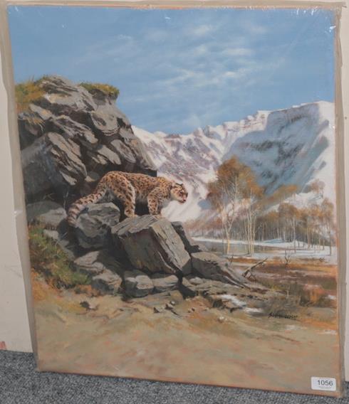 Lot 1056 - John Seerey-Lester (b.1946) American Cheetah Signed, oil on canvas, 62cm by 52cm (unframed)...