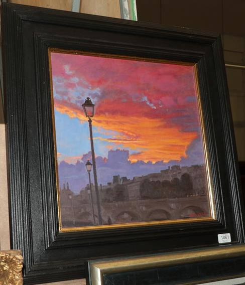Lot 1061 - Andrew Fitzpatrick (Contemporary) Scottish 'The Sky over Paris' Signed, oil on board, 39.5cm by...