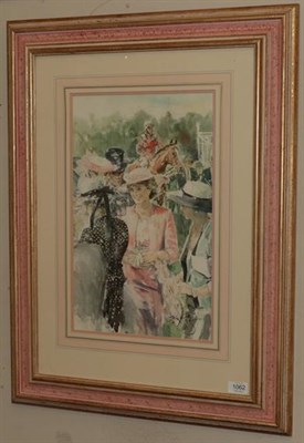 Lot 1062 - Gordon King (b.1939) Princess Diana at Royal Ascot Signed, watercolour, 46cm by 28cm...