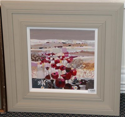 Lot 1085 - Emma Davis RSW (Contemporary) ''Patchwork and Poppies'' Signed, inscribed verso, oil on board, 29cm