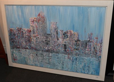 Lot 1102 - Carl Scanes (b.1964) ''City Reflection'' Signed, acrylic on canvas, 80cm by 120cm  Artist's...