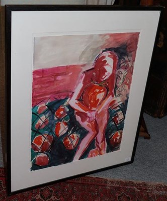 Lot 1110 - Julie Held NEAC (b.1958) ''Girl with Strawberry'' Signed, watercolour, 76cm by 57cm  Artist's...