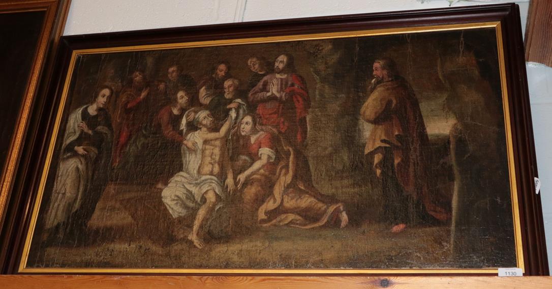 Lot 1130 - Italian School The laying of Christ in the tomb Oil on canvas, 49cm by 90cm