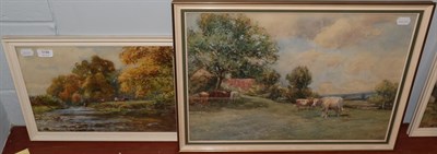 Lot 1159 - John Atkinson (1863-1924)  Cattle grazing before a river  Signed watercolour; together with a...