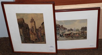 Lot 1161 - J W Milliken Continental market scene  Signed watercolour; together with European townscape; a...