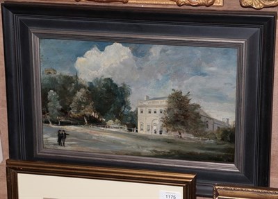 Lot 1170 - Follower of John Paul (c.1804-1887) Two gentleman surveying a country house  Oil on panel,...