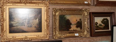 Lot 1171 - J W Wood (19th century) ''Evening'', signed and dated 1896, oil on board, together with Follower of