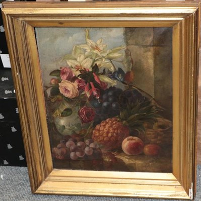 Lot 1176 - Circle of Eloise Harriet Stannard (1829-1915) Still life of flowers, tropical fruits and grapes Oil