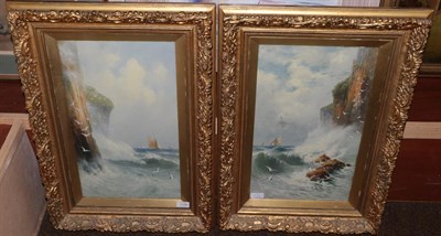 Lot 1178 - Bret Hayes (19th/20th century)  Coastal scenes A pair, signed and dated, in gilt and gesso...