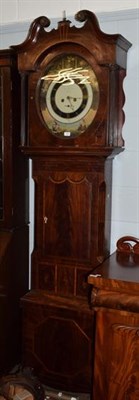 Lot 1235 - A mahogany oval white dial eight day longcase clock, signed J Stonehouse, Leeds, circa 1800,...