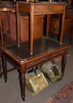 Lot 1246 - A late 19th century writing desk, leather inset with twin drawers on turned legs and castors...