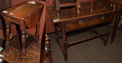 Lot 1248 - A late 17th/early 18th century oak side table, single frieze drawer on turned legs and...