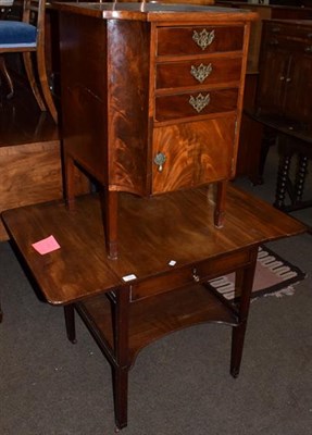 Lot 1258 - A 19th century mahogany drop leaf table, single drawer and under tier 74cm high, together with...