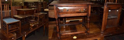 Lot 1261 - Miscellaneous furniture items, comprising a small footstool, an oak magazine rack, a pair of...