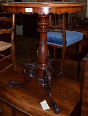 Lot 1267 - A 19th century mahogany table with inlaid satinwood, rosewood and walnut geometric top, carved...