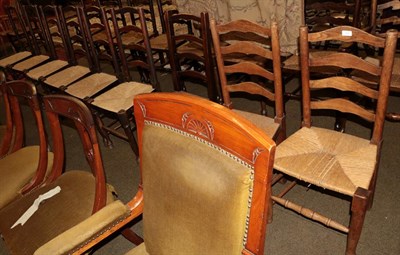 Lot 1291 - A set of six rush seated ladder back chairs, together with three others (9)