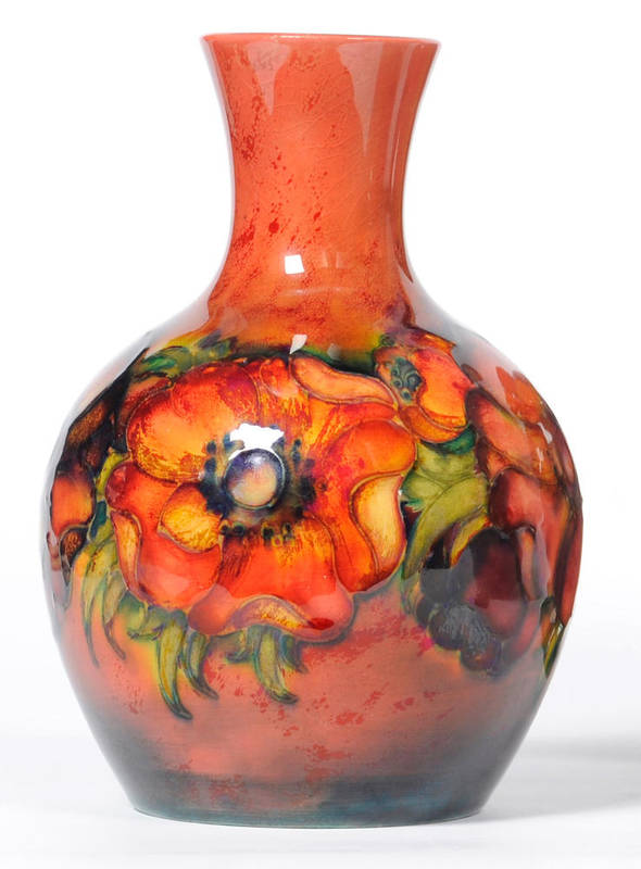 Lot 1406 - A Walter Moorcroft Flambe Anemone Pattern Vase, circa 1950-60, impressed factory marks, blue...