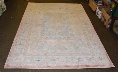 Lot 1302 - Chinese silk field rug, the ice blue field of flowers enclosed by multiple borders, 272cm by 180cm