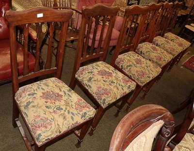 Lot 1313 - A set of six mahogany dining chairs, foliate splats and tapestry seats (6)