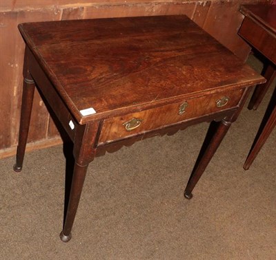 Lot 1320 - An 18th century and later oak side table, single drawer with tapered legs and pad feet, 75cm wide