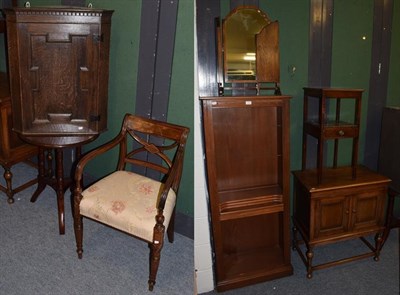 Lot 1374 - Miscellaneous furniture including a tryptich mirror, a free standing bookcase, an early 20th...