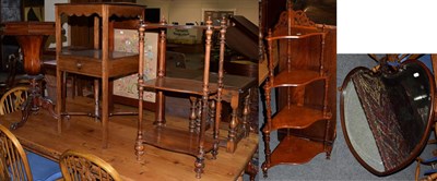 Lot 1400 - Miscellaneous furniture comprising a Victorian mahogany what-not, a nest of two oak tables, a...