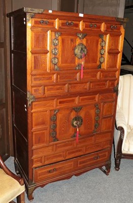 Lot 1419 - A Chinese two tier cabinet, mixed wood, arrangement of drawers, 169cm high