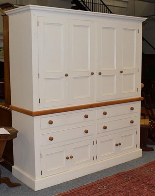 Lot 1420 - A modern painted pine kitchen house keepers' cabinet, 212cm high