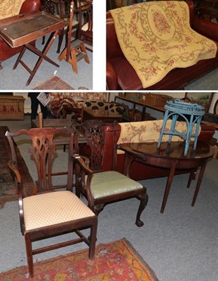 Lot 1421 - A Georgian D-end table, a butlers stand, library steps, Lloyd Loom style wicker circular table...