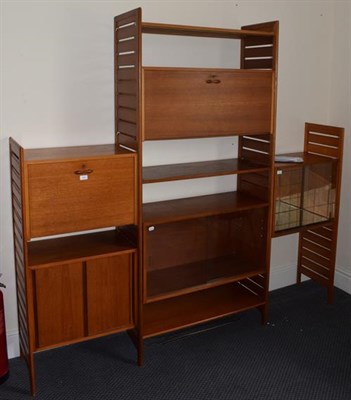 Lot 1461 - Teak Staples Ladderax sectional modular adjustable shelving units, consisting of shelves and...