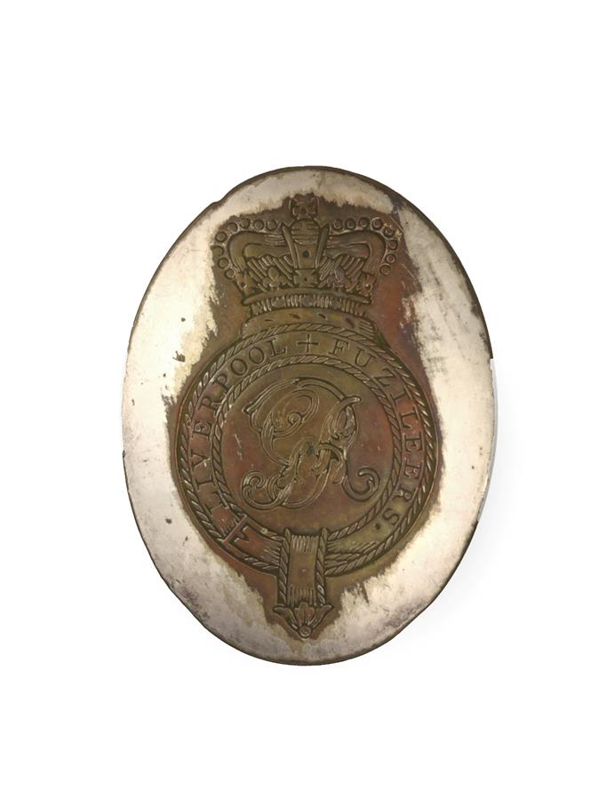 Lot 36 - An Old Sheffield Plate Shoulder Belt Plate to Liverpool Fuziliers, of convex oval form, flat chased