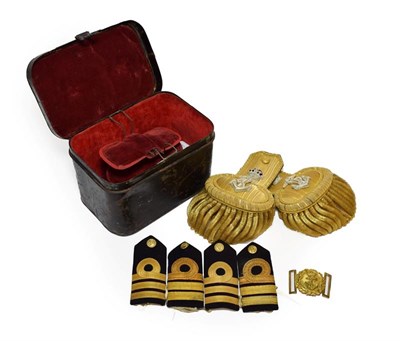 Lot 37 - A Pair of Early 20th Century Royal Navy Epaulettes to a Captain, each with gold lace shoulder strap