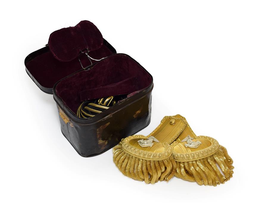 Lot 38 - A Pair of Early 20th Century Royal Navy Epaulettes, each with gold lace shoulder strap with...