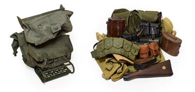 Lot 56 - A Quantity of Militaria, including a 1958 pattern British back pack and frame, dated 1966, an...