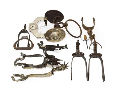 Lot 68 - A Pair of 19th Century Spanish Nickel Plated Spurs, with anthemion engraved decoration and...