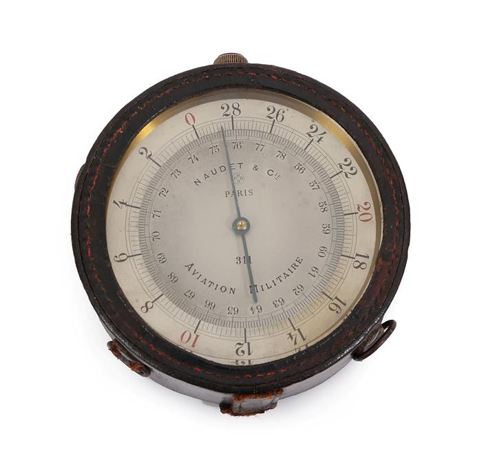 Lot 73 - A First World War French Aircraft Altimeter by Naudet & Cie, Paris, the 9cm silvered revolving...