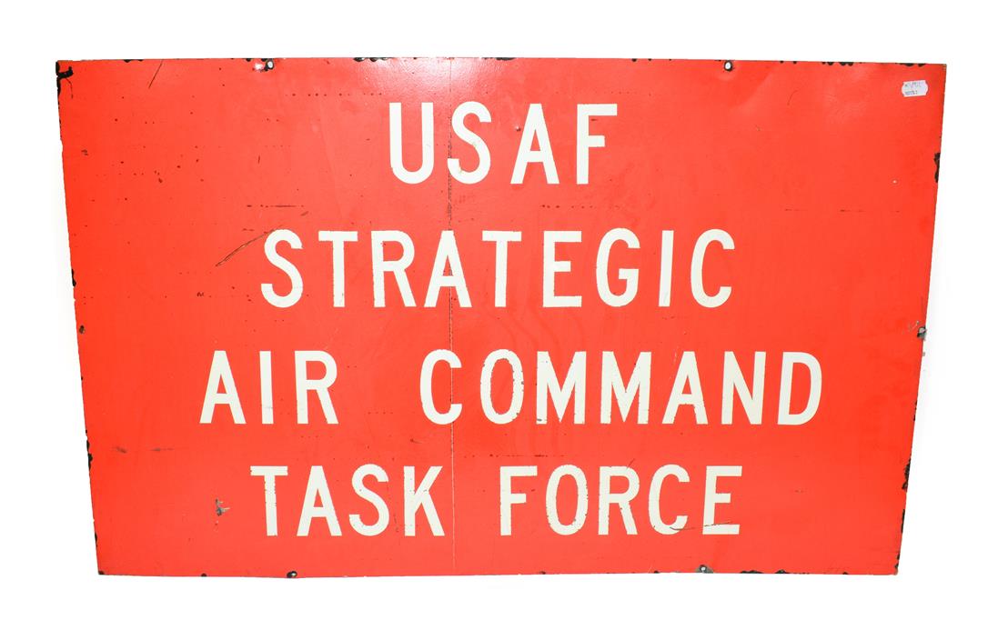 Lot 83 - A USAAF Strategic Air Command Task Force Red Enamelled Tin Sign, with applied white lettering,...