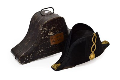 Lot 84 - A Victorian Naval Officer's Black Silk Bicorn Hat, with gold braid anf black petersham ribbon,...