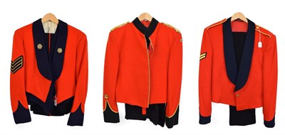 Lot 117 - Three Elizabeth II Mess Dress Part Uniforms, comprising:- a  scarlet jacket with blue facings, rose