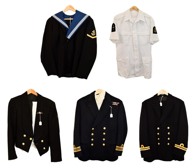 Lot 128 - A Quantity of Royal Navy Uniforms, including a blue jacket to Lieutenant Commander with Second...