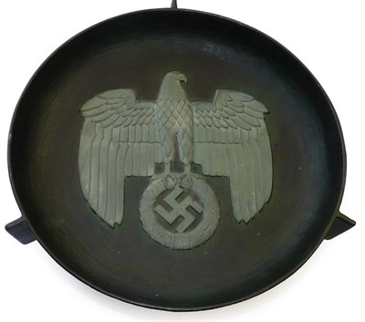 Lot 142 - A German Third Reich Dark Green Patinated Bronze Bowl, of shallow circular form, centrally cast and
