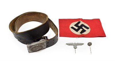 Lot 163 - A German Third Reich Luftwaffe EM's Belt, in black leather, the tab faintly stamped with...